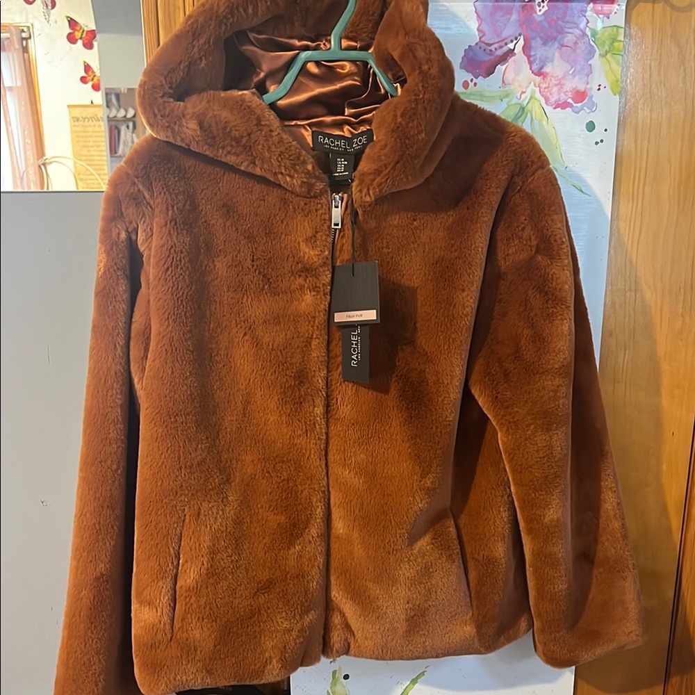 Rachel Zoe Plush Brown Hooded Jacket